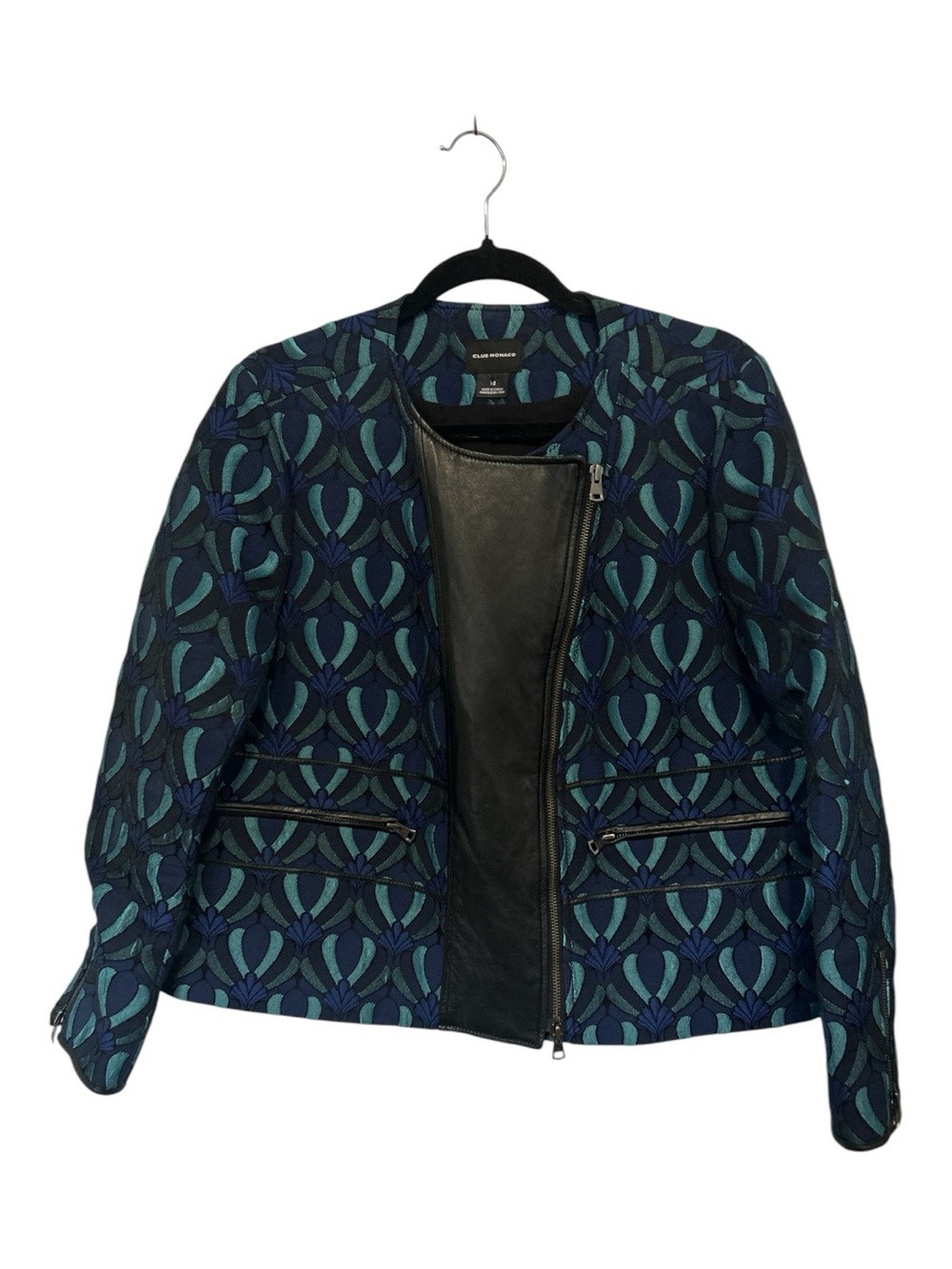 Club Monaco Aubrey Jacquard Moto Jacket w/ Lambskin Panel